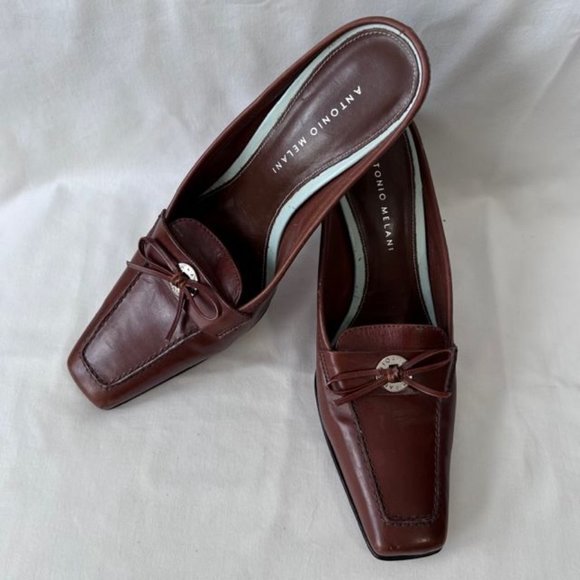 Antonio Melani Medium Brown Square Toe Mules - Picture 3 of 11